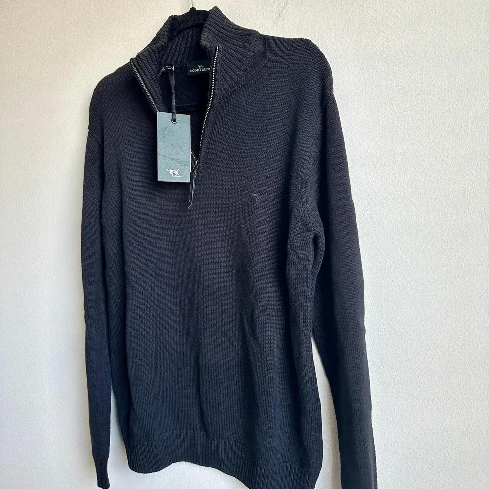 Rodd & Gunn Sweater Mens S Black (Ink) Quarter Zip Pullover 100% Cotton Logo NWT